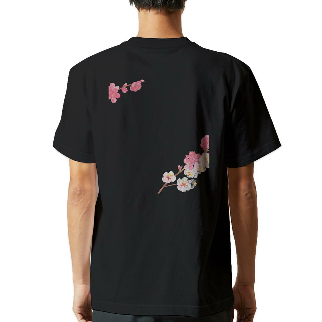 tシャツ メンズ 半袖 バックプリント ブラック デザイン XS S M L XL 2XL ティーシャツ T shirt 012885 桜 花 春