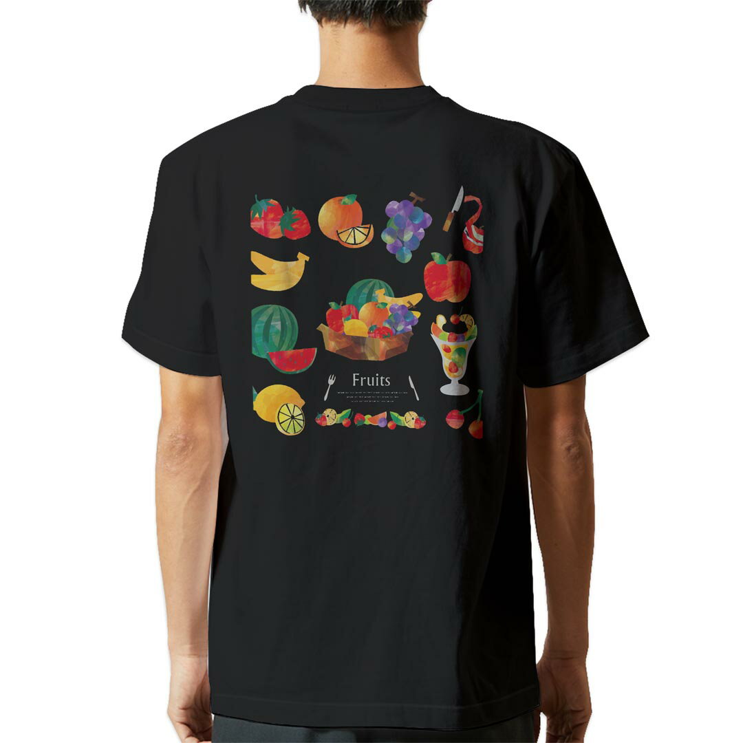 tシャツ メンズ 半袖 バックプリント ブラック デザイン XS S M L XL 2XL ティーシャツ T shirt 013235 果物　リンゴ　バナナ