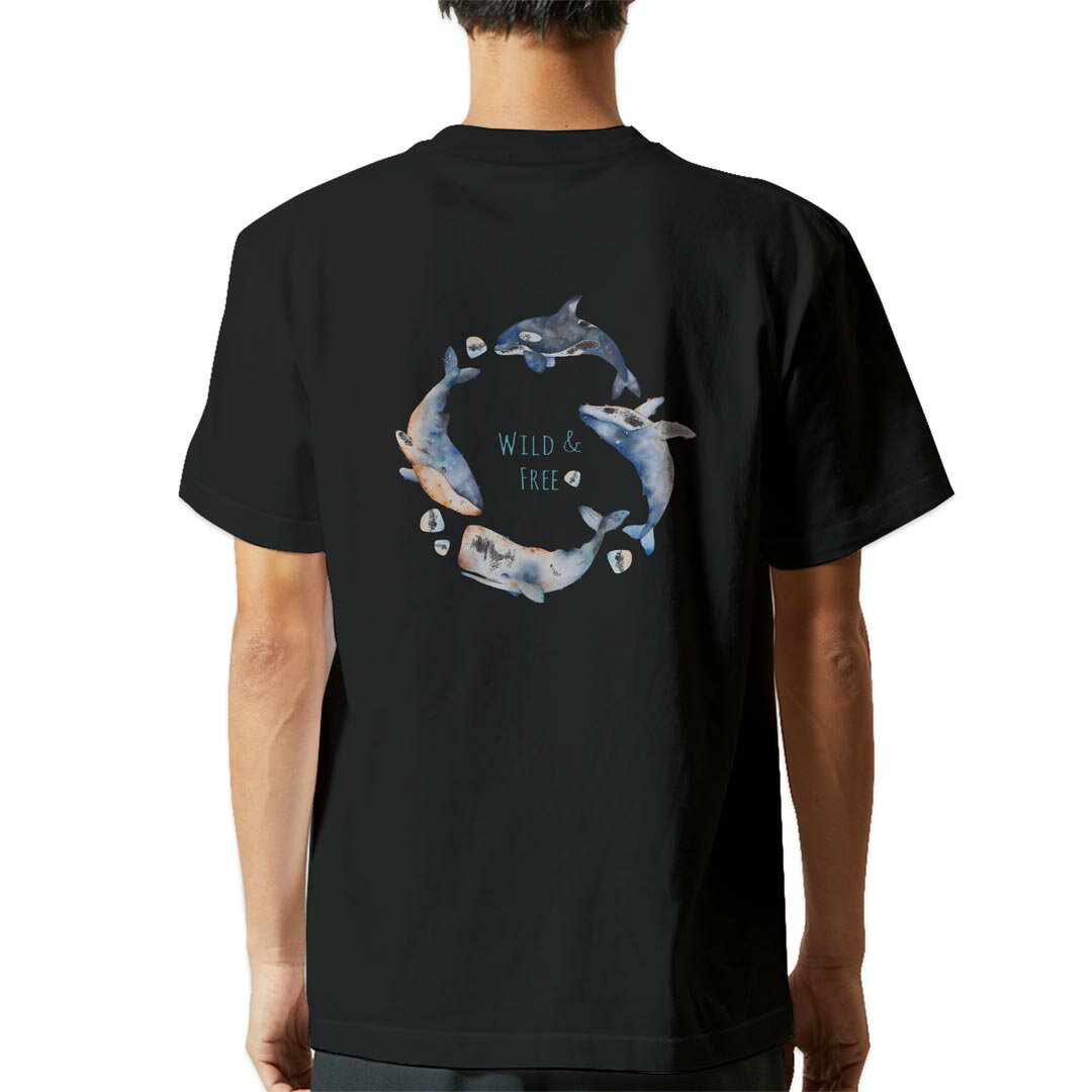 Shirts, T-Shirts - tシャツ メンズ 半袖 バックプリント ブラック デザイン XS S M L XL 2XL ティーシャツ T shirt 013466 くじら　海　英語