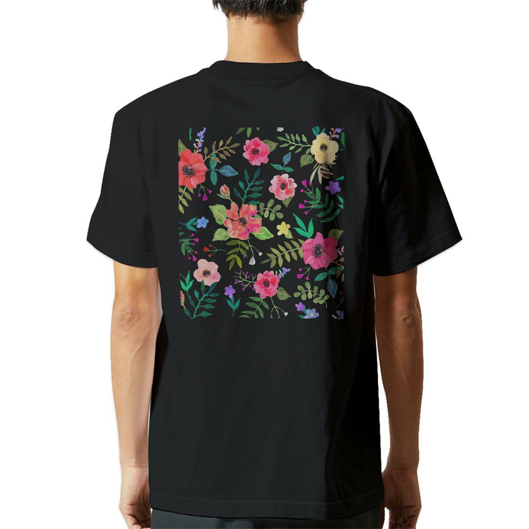 Shirts, T-Shirts - tシャツ メンズ 半袖 バックプリント ブラック デザイン XS S M L XL 2XL ティーシャツ T shirt 013494 花　花柄　カラフル