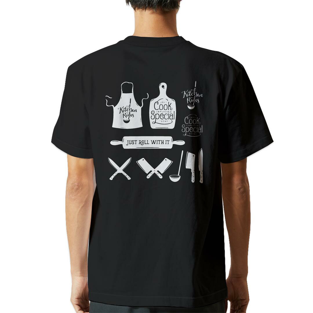 楽天kabeコレtシャツ メンズ 半袖 バックプリント ブラック デザイン XS S M L XL 2XL ティーシャツ T shirt 013517 料理　クッキング　キッチン
