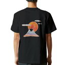 tシャツ メンズ 半袖 バックプリント ブラック デザイン XS S M L XL 2XL ティーシャツ T shirt 013572 お正月 富士山 日の出