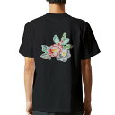 tシャツ メンズ 半袖 バックプリント ブラック デザイン XS S M L XL 2XL ティーシャツ T shirt 013574 花 椿 紅白