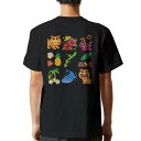 tシャツ メンズ 半袖 バックプリント ブラック デザイン XS S M L XL 2XL ティーシャツ T shirt 013766 シーサー 沖縄 ハイビスカス