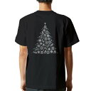 tシャツ メンズ 半袖 バックプリント ブラック デザイン XS S M L XL 2XL ティーシャツ T shirt 013770 クリスマス ツリー モノクロ