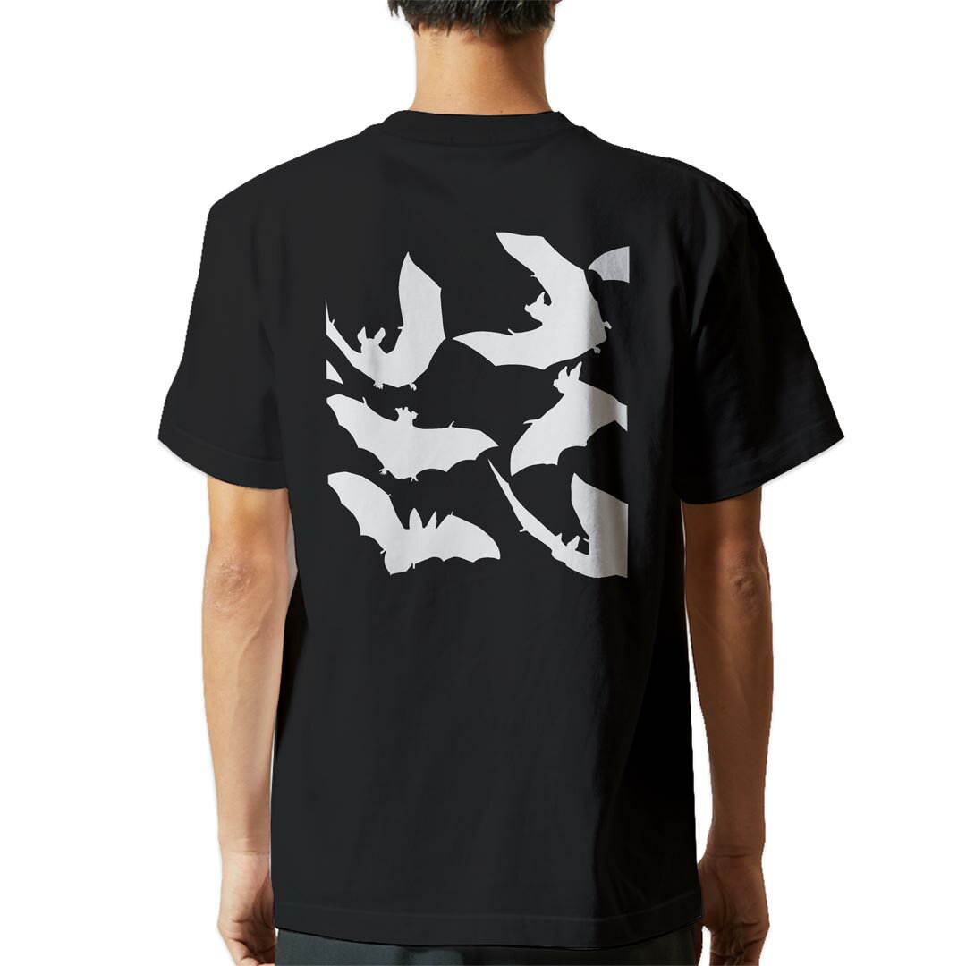 tシャツ メンズ 半袖 バックプリント ブラック デザイン XS S M L XL 2XL ティーシャツ T shirt 013864 ハロウィン　コウモリ