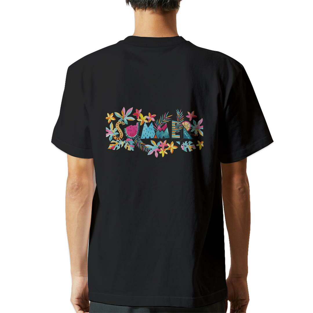 tシャツ メンズ 半袖 バックプリント ブラック デザイン XS S M L XL 2XL ティーシャツ T shirt 014053 スイカ トロピカル
