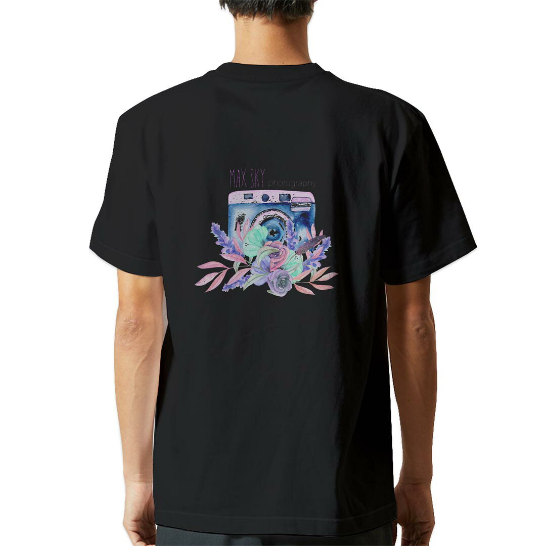 tシャツ メンズ 半袖 バックプリント ブラック デザイン XS S M L XL 2XL ティーシャツ T shirt 014339 カメラ　花　パステル kabekore-11044003 kabeコレ パッケージ画像