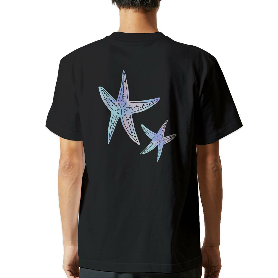 tシャツ メンズ 半袖 バックプリント ブラック デザイン XS S M L XL 2XL ティーシャツ T shirt 014381 ヒトデ　海　パステル