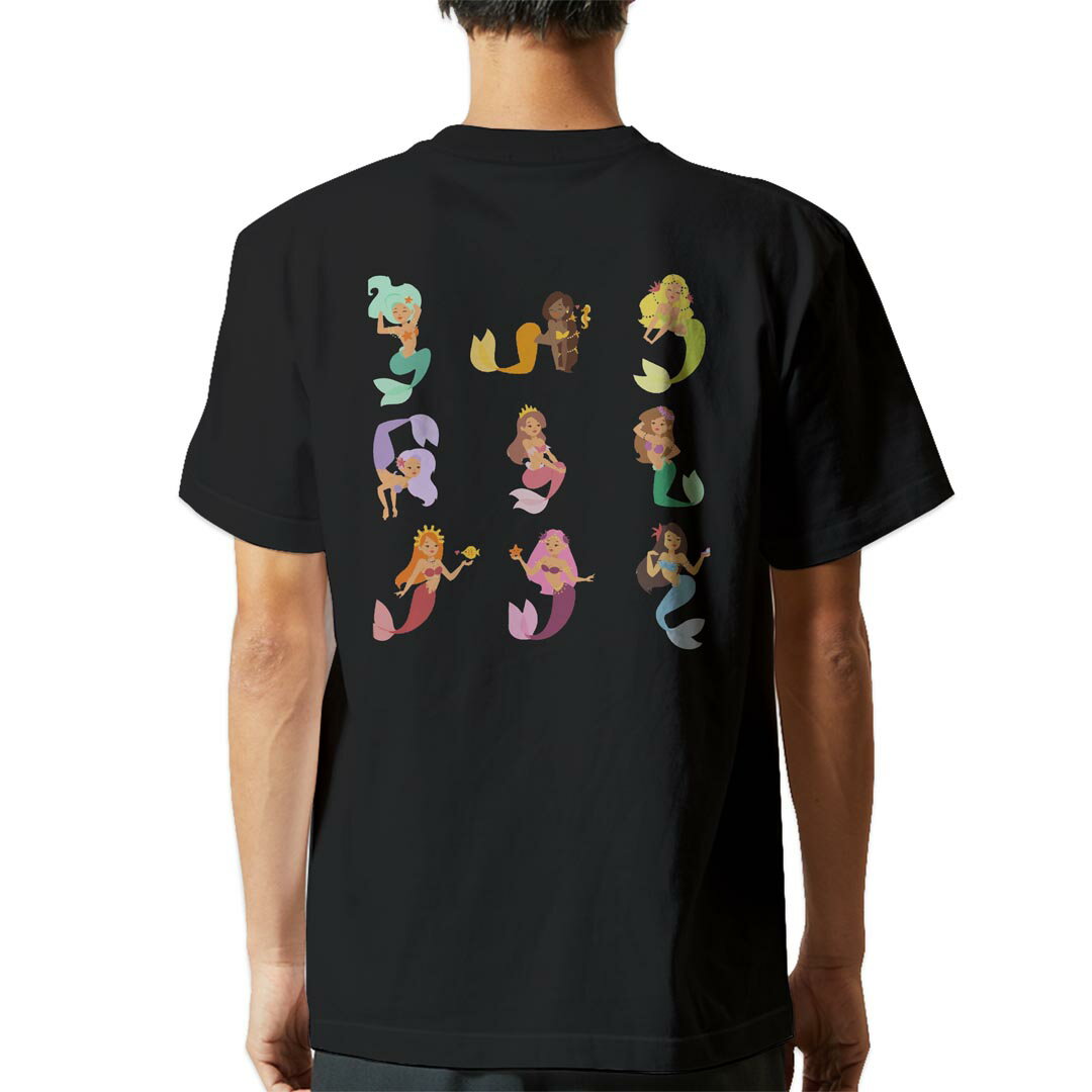 tシャツ メンズ 半袖 バックプリント ブラック デザイン XS S M L XL 2XL ティーシャツ T shirt 014510 マーメイド　人魚　カラフル