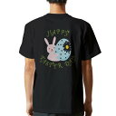 tシャツ メンズ 半袖 バックプリント ブラック デザイン XS S M L XL 2XL ティーシャツ T shirt 015298 イースター たまご うさぎ