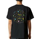 tシャツ メンズ 半袖 バックプリント ブラック デザイン XS S M L XL 2XL ティーシャツ T shirt 015329 イースター たまご とり ケーキ パステル