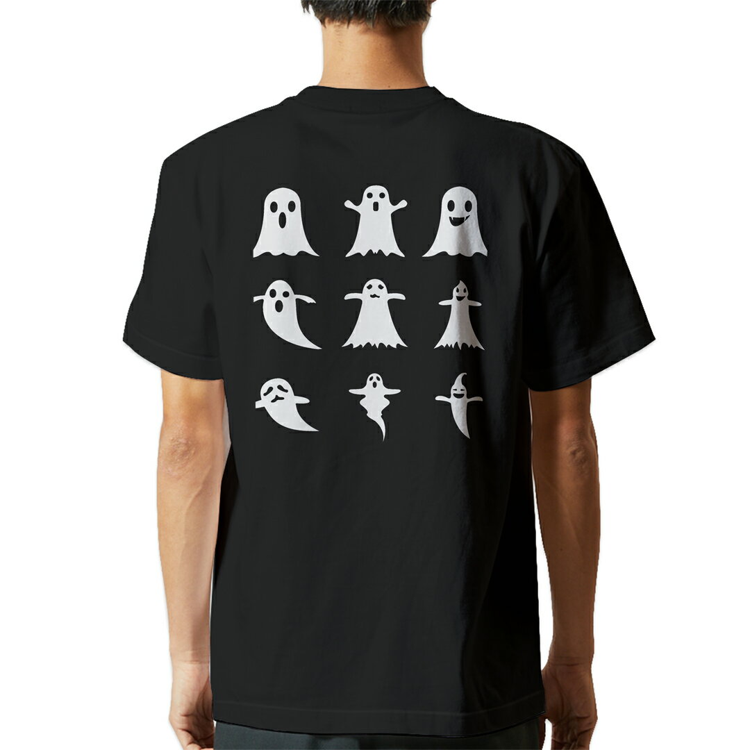 tシャツ メンズ 半袖 バックプリント ブラック デザイン XS S M L XL 2XL ティーシャツ T shirt 015413 ハロウィン おばけ モノクロ モノトーン