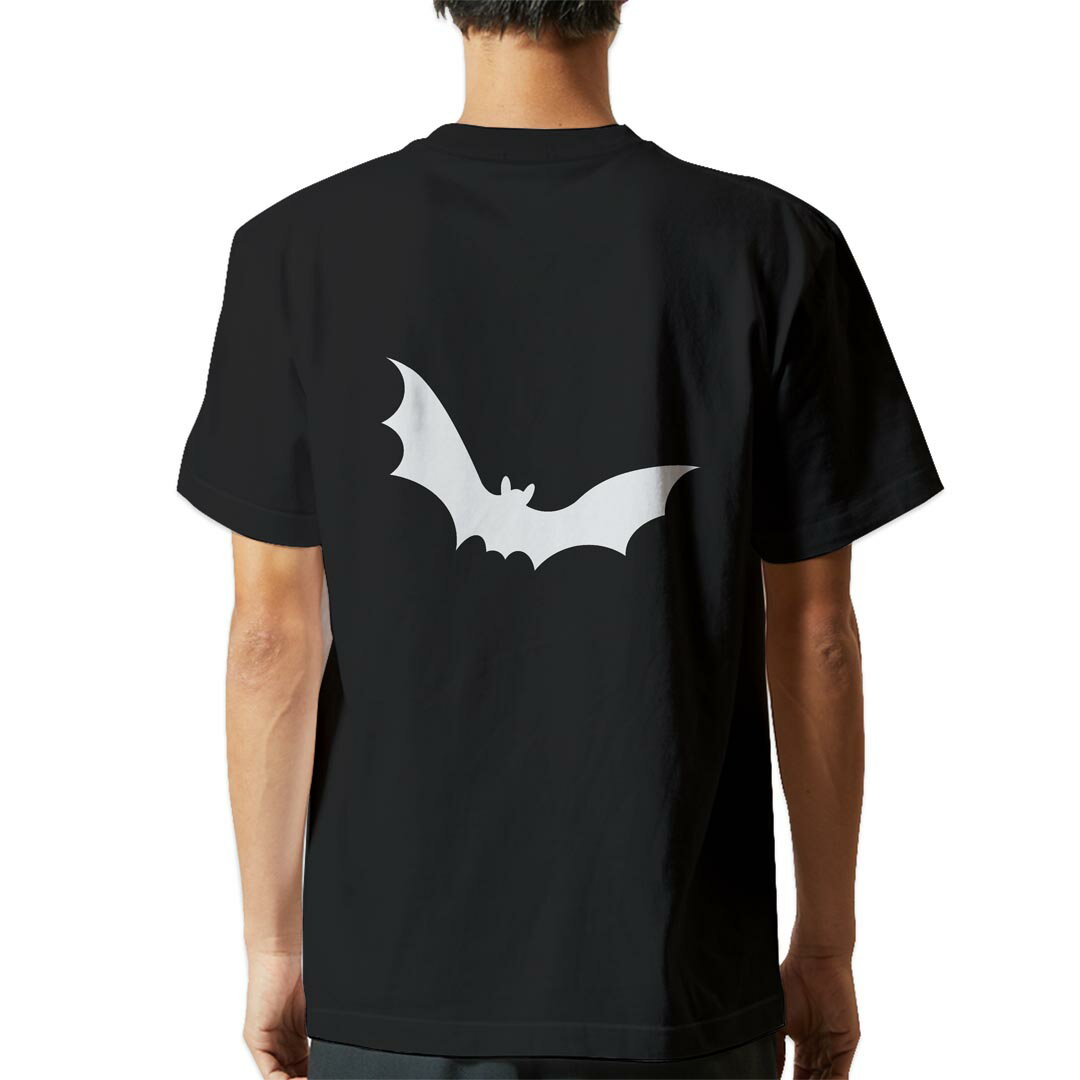tシャツ メンズ 半袖 バックプリント ブラック デザイン XS S M L XL 2XL ティーシャツ T shirt 015422 ハロウィン コウモリ モノクロ