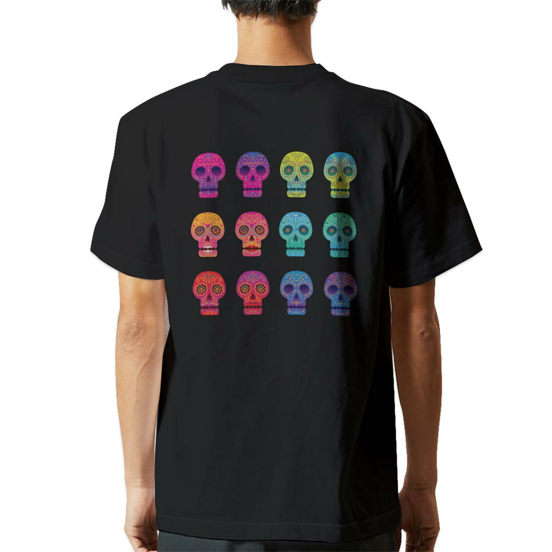 Other - tシャツ メンズ 半袖 バックプリント ブラック デザイン XS S M L XL 2XL ティーシャツ T shirt 015451 骸骨　スカル　カラフル