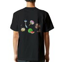 tシャツ メンズ 半袖 バックプリント ブラック デザイン XS S M L XL 2XL ティーシャツ T shirt 015546 夏 扇風機 スイカ うちわ
