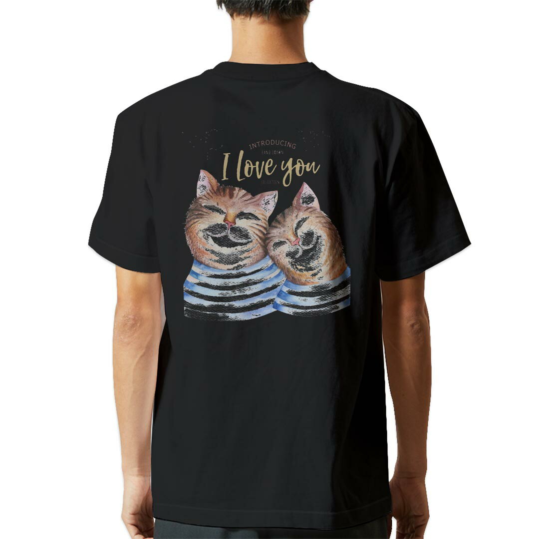 T-Shirts - tシャツ メンズ 半袖 バックプリント ブラック デザイン XS S M L XL 2XL ティーシャツ T shirt 015592 猫　夫婦　愛　英語
