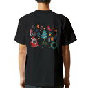 tシャツ メンズ 半袖 バックプリント ブラック デザイン XS S M L XL 2XL ティーシャツ T shirt 015610 クリスマス クリスマスツリー サンタ
