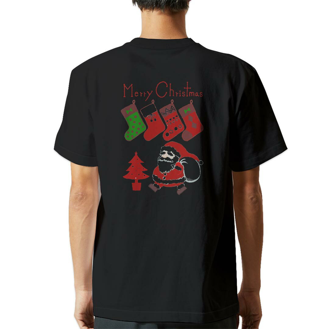 Shirts, T-Shirts - tシャツ メンズ 半袖 バックプリント ブラック デザイン XS S M L XL 2XL ティーシャツ T shirt 015788 クリスマス　サンタ　かわいい