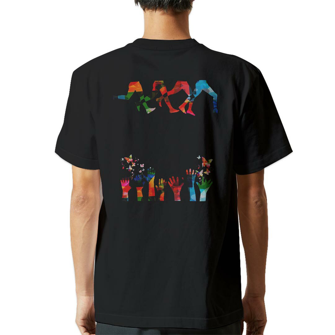 Rakuten - tシャツ メンズ 半袖 バックプリント ブラック デザイン XS S M L XL 2XL ティーシャツ T shirt 015792 手　足　走る　カラフル