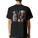 tシャツ メンズ 半袖 バックプリント ブラック デザイン XS S M L XL 2XL ティーシャツ T shirt 015879 イースター　easter　うさぎ