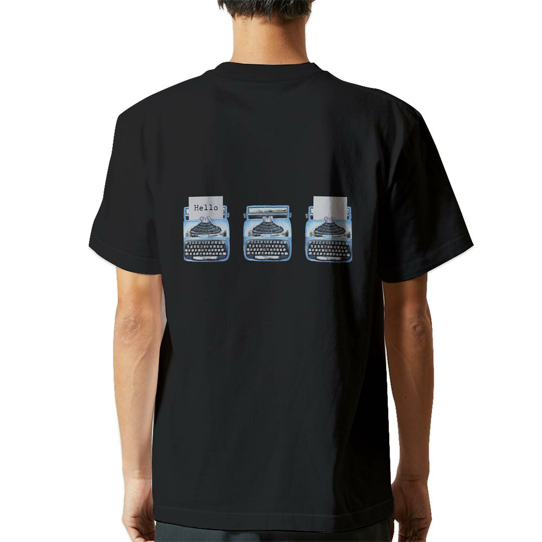 tシャツ メンズ 半袖 バックプリント ブラック デザイン XS S M L XL 2XL ティーシャツ T shirt 015913 タイピングライター　レトロ kabekore-11044820 kabeコレ パッケージ画像