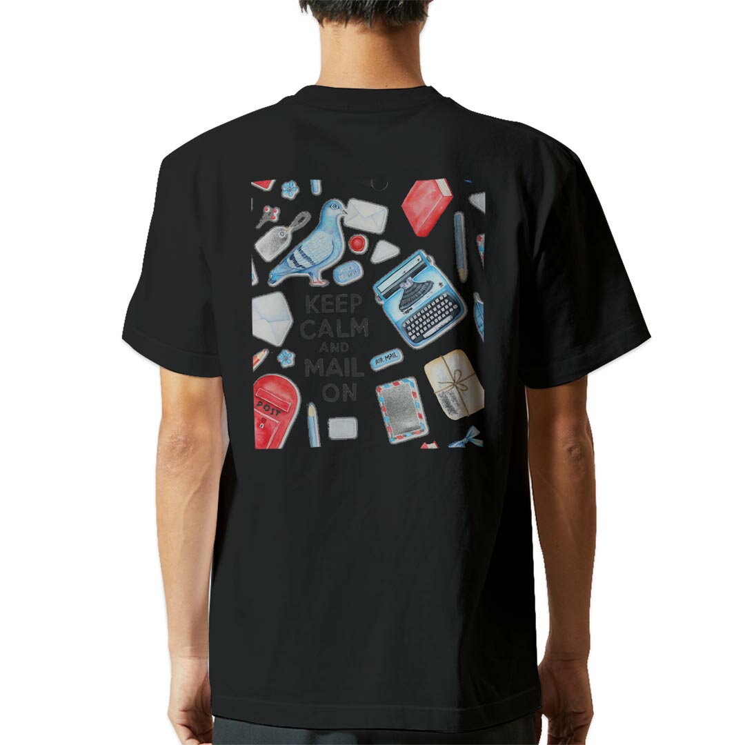 tシャツ メンズ 半袖 バックプリント ブラック デザイン XS S M L XL 2XL ティーシャツ T shirt 016037 手紙　ポスト　鳩(4.0)