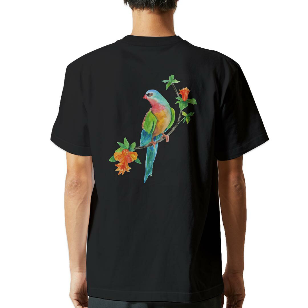 tシャツ メンズ 半袖 バックプリント ブラック デザイン XS S M L XL 2XL ティーシャツ T shirt 016279 植物 草 鳥
