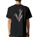 tシャツ メンズ 半袖 バックプリント ブラック デザイン XS S M L XL 2XL ティーシャツ T shirt 016287 チューリップ 植物 花