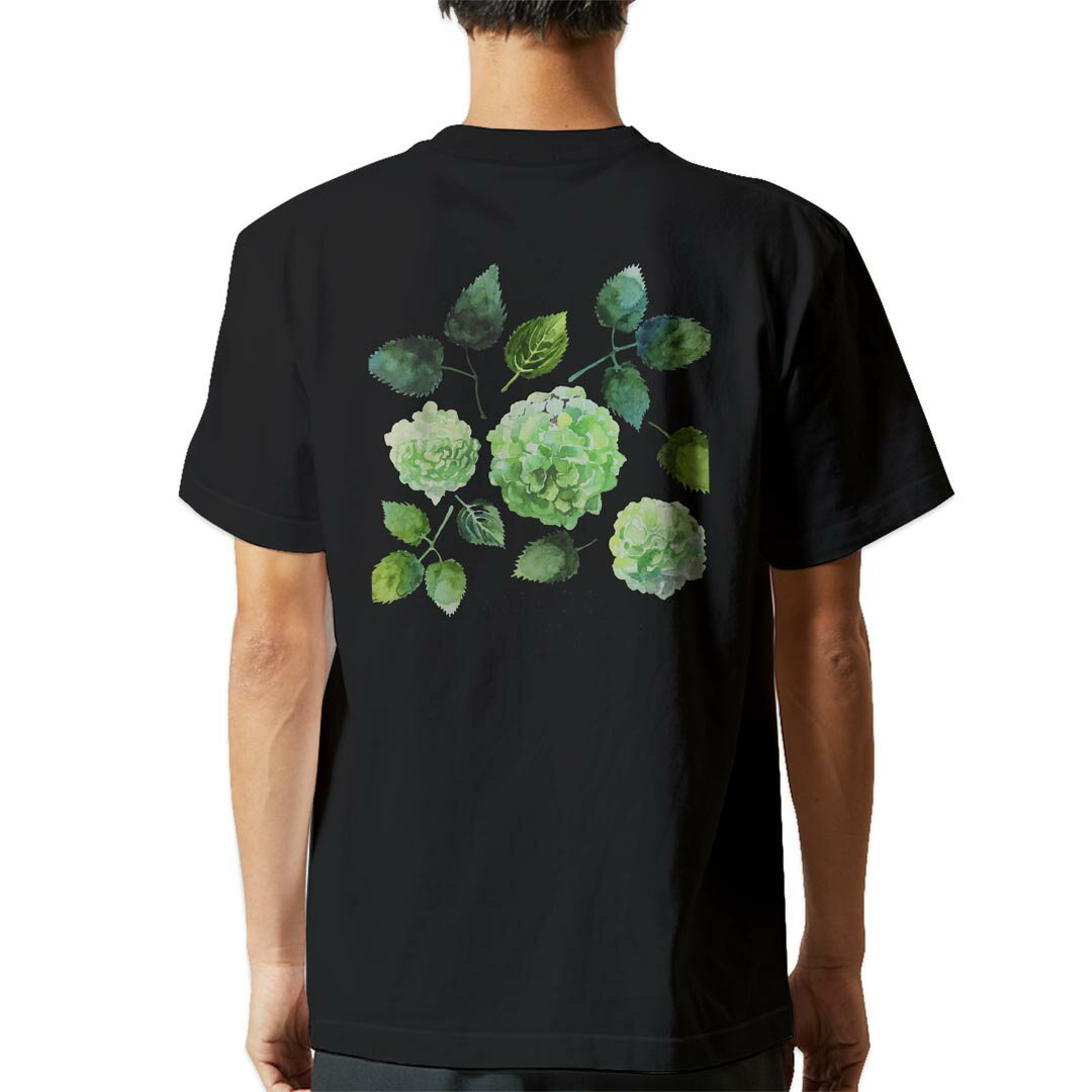tシャツ メンズ 半袖 バックプリント ブラック デザイン XS S M L XL 2XL ティーシャツ T shirt 016331 あじさい　梅雨　花
