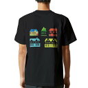 tシャツ メンズ 半袖 バックプリント ブラック デザイン XS S M L XL 2XL ティーシャツ T shirt 016450 家 絵 カラフル