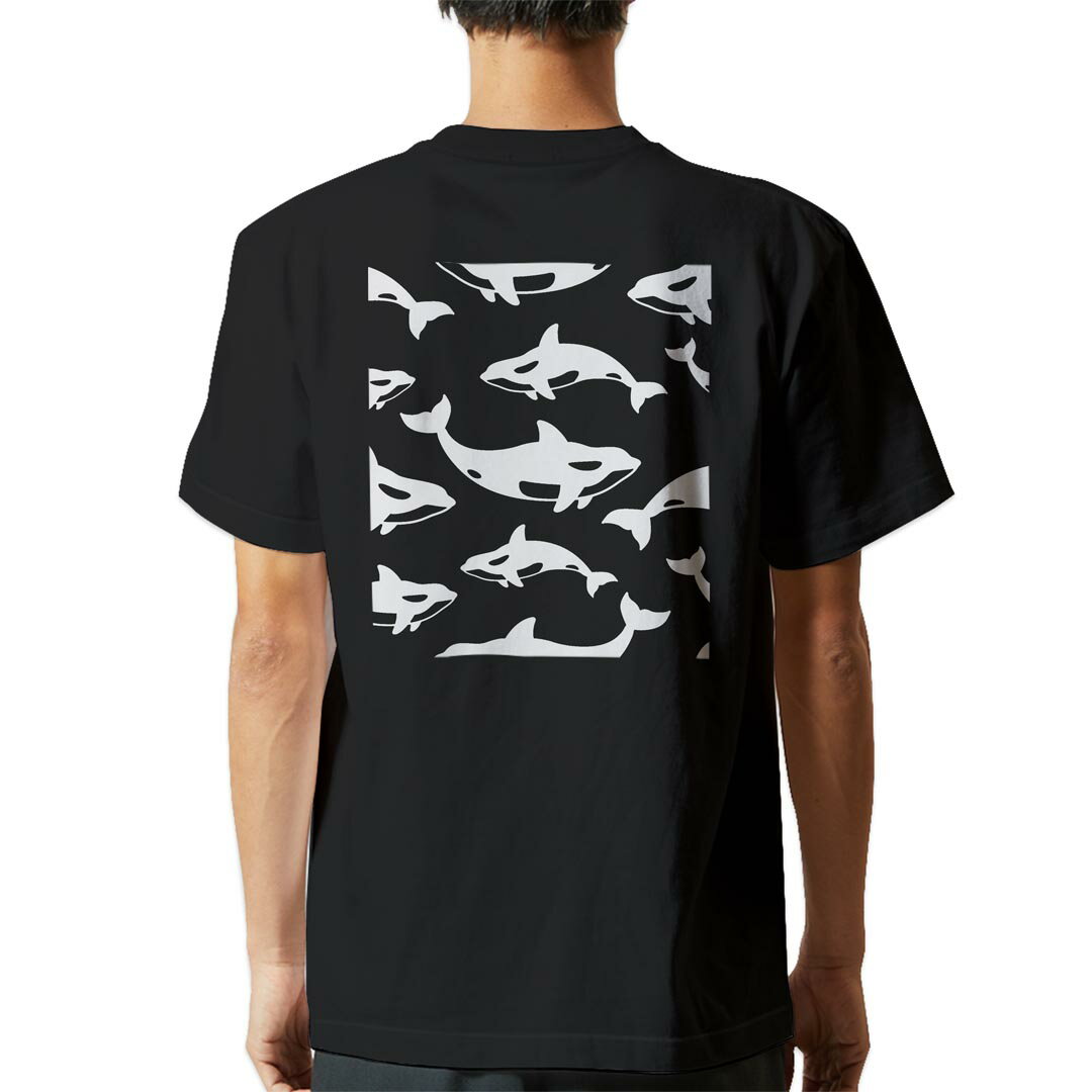 tシャツ メンズ 半袖 バックプリント ブラック デザイン XS S M L XL 2XL ティーシャツ T shirt 016476 いるか　魚　シャチ