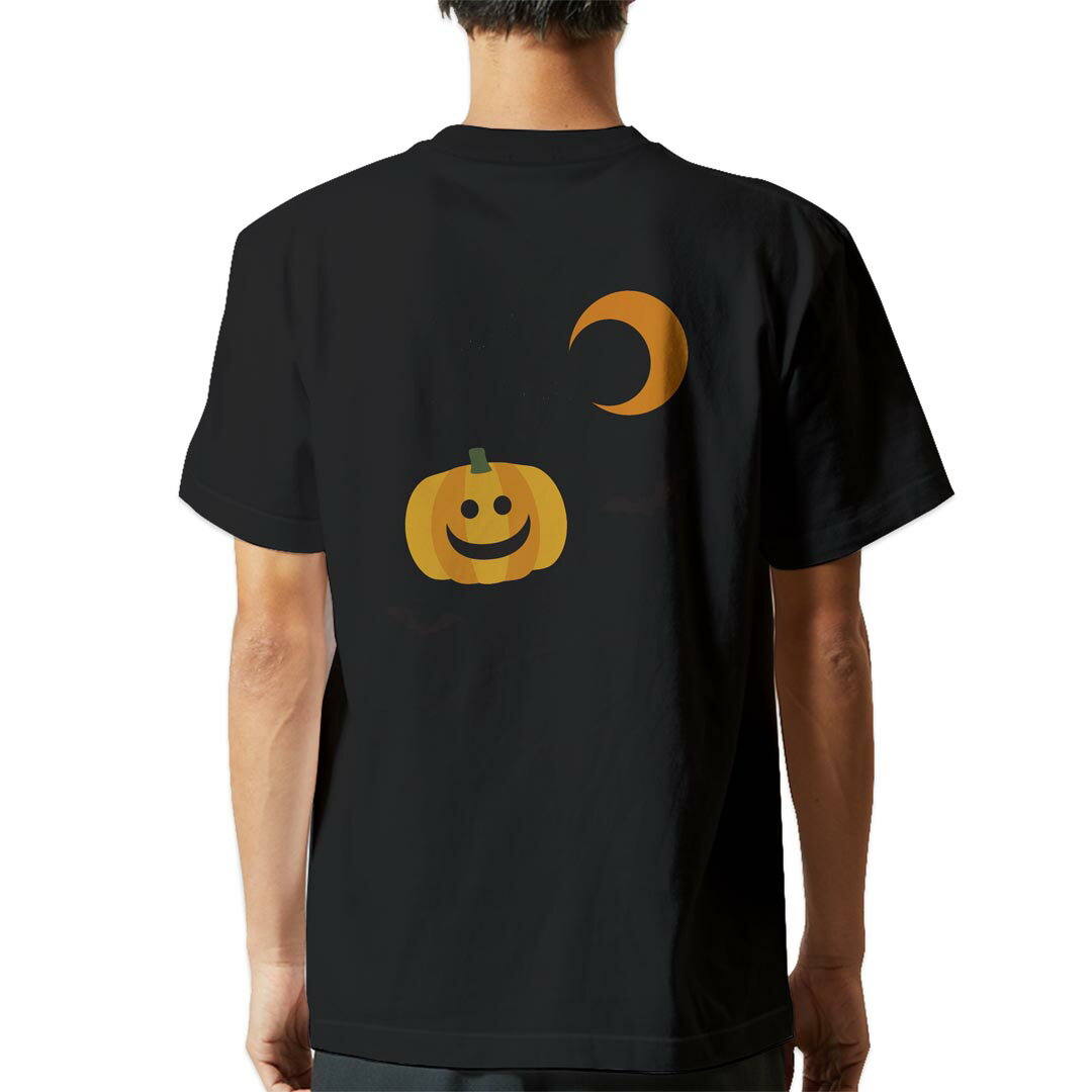 tシャツ メンズ 半袖 バックプリント ブラック デザイン XS S M L XL 2XL ティーシャツ T shirt 017443 夜　かぼちゃ　パンプキン