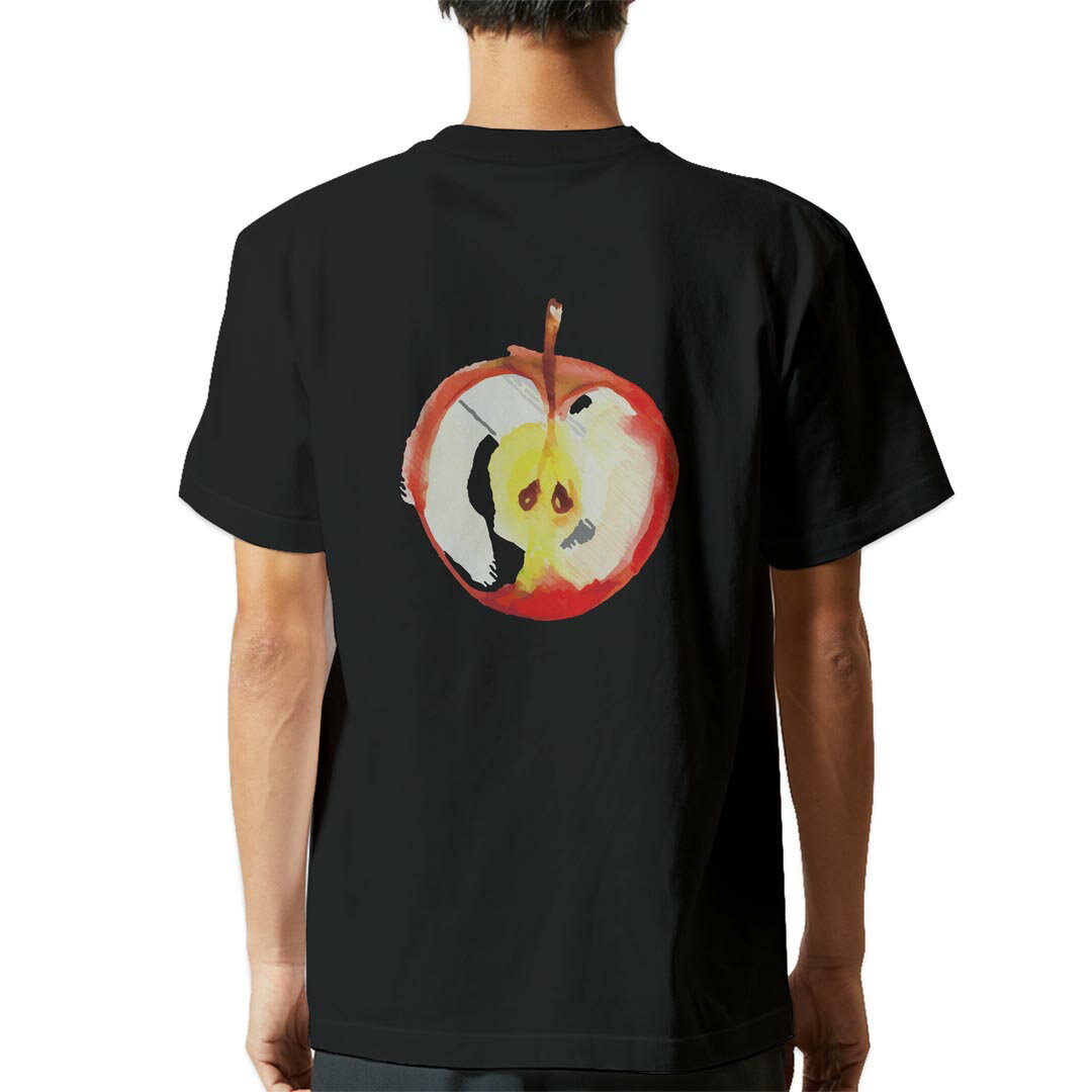 tシャツ メンズ 半袖 バックプリント ブラック デザイン XS S M L XL 2XL ティーシャツ T shirt 017535 リンゴ　りんご　Apple