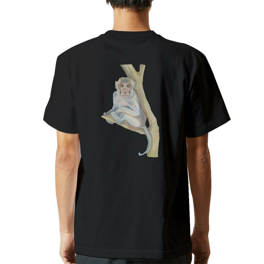 tシャツ メンズ 半袖 バックプリント ブラック デザイン XS S M L XL 2XL ティーシャツ T shirt 017541 猿　monkey　動物
