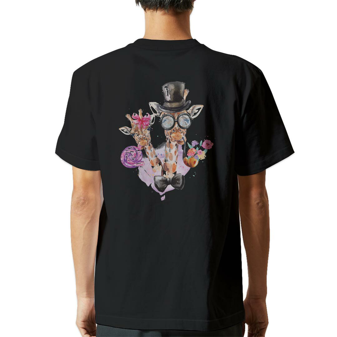 tシャツ メンズ 半袖 バックプリント ブラック デザイン XS S M L XL 2XL ティーシャツ T shirt 017759 麒麟　きりん　Giraffe　動物