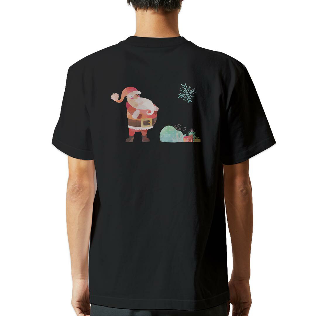 tシャツ メンズ 半袖 バックプリント ブラック デザイン XS S M L XL 2XL ティーシャツ T shirt 017817 サンタ　プレゼント　クリスマス