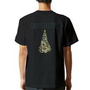 tシャツ メンズ 半袖 バックプリント ブラック デザイン XS S M L XL 2XL ティーシャツ T shirt 017834 クリスマス ツリー 英字
