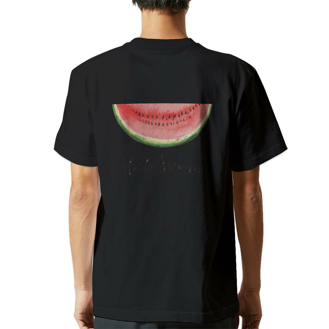 tシャツ メンズ 半袖 バックプリント ブラック デザイン XS S M L XL 2XL ティーシャツ T shirt 017843 スイカ　夏　summer