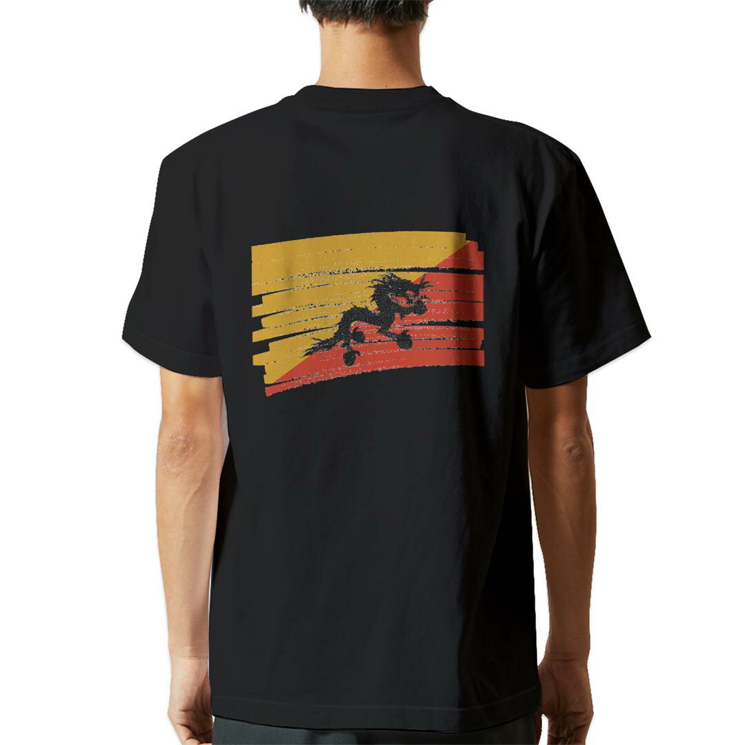 tシャツ メンズ 半袖 バックプリント ブラック デザイン XS S M L XL 2XL ティーシャツ T shirt 018400 bhutan ブータン