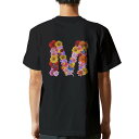 tシャツ メンズ 半袖 バックプリント ブラック デザイン XS S M L XL 2XL ティーシャツ T shirt 019318 文字 m アルファベット(4)