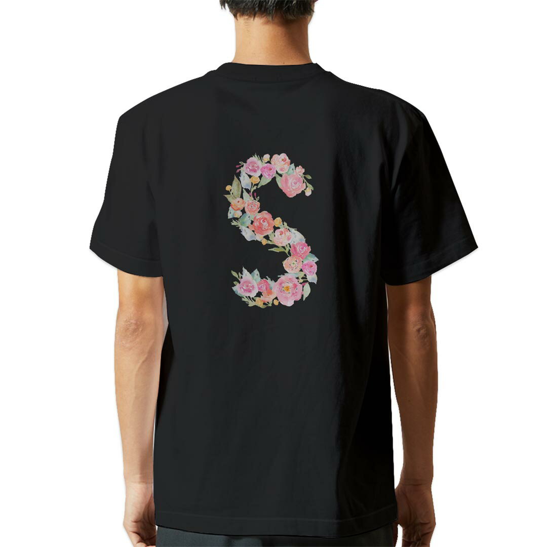 tシャツ メンズ 半袖 バックプリント ブラック デザイン XS S M L XL 2XL ティーシャツ T shirt 019507 文字 s アルファベット