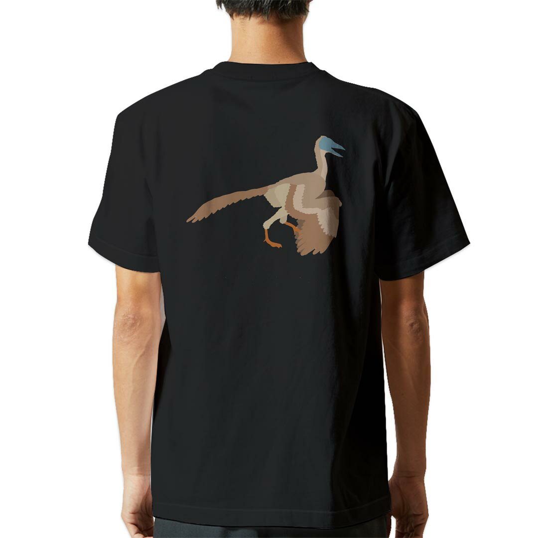 tシャツ メンズ 半袖 バックプリント ブラック デザイン XS S M L XL 2XL ティーシャツ T shirt 019767 恐竜 Archaeopteryx アーケオプテリクス