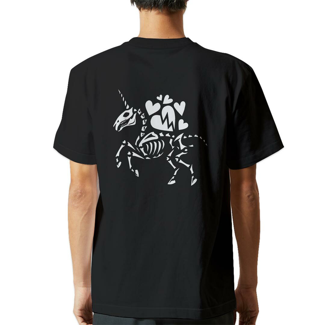 乐天商城 - tシャツ メンズ 半袖 バックプリント ブラック デザイン XS S M L XL 2XL ティーシャツ T shirt 019896 骨 馬 ハート