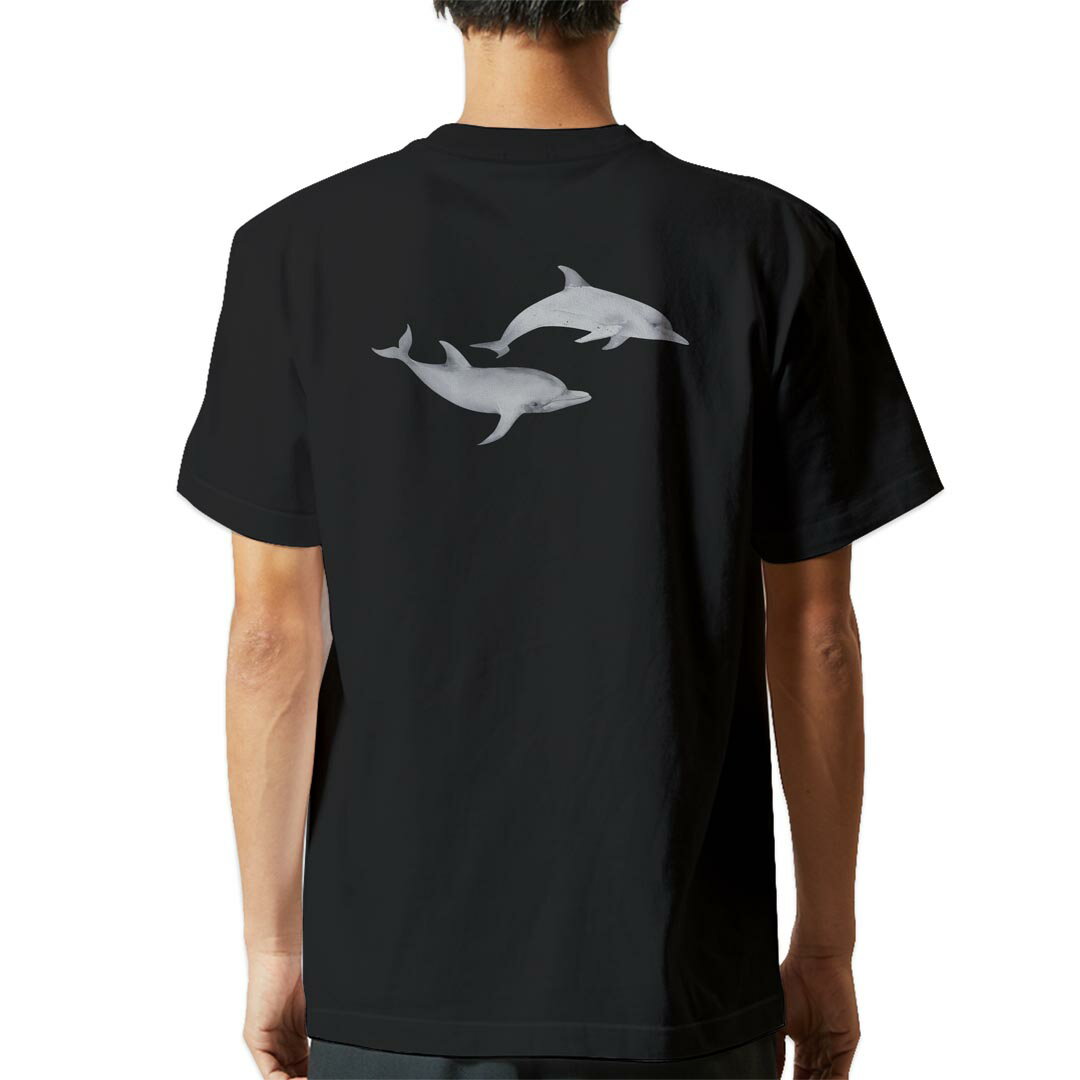 tシャツ メンズ 半袖 バックプリント ブラック デザイン XS S M L XL 2XL ティーシャツ T shirt 019927 海の生物 いるか