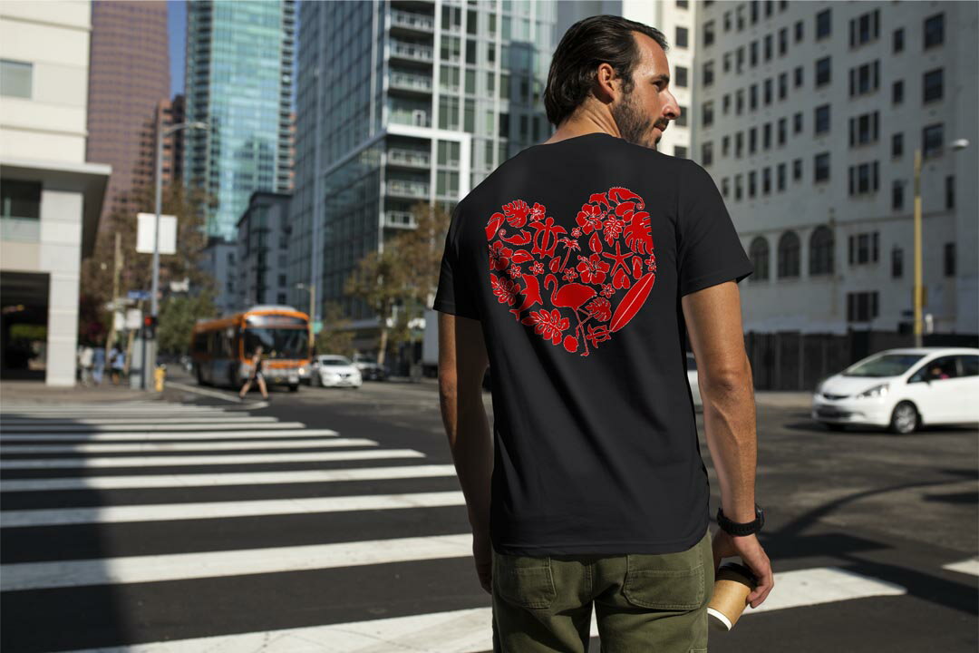 選べる18カラー Tシャツ メンズ 半袖 ホワイト グレー デザイン S M L XL 2XL 3XL Tシャツ ティーシャツ T shirt 013967 ハート　トロピカル　赤