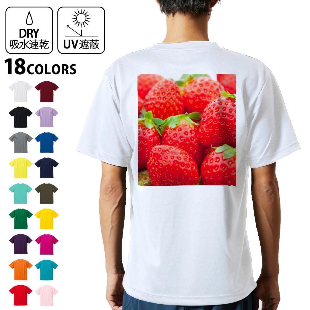 ドライTシャツ バックプリント メンズ 吸水 速乾 DRY 選べる18カラー! 半袖 デザイン 背中 スポーツ ティーシャツ T shirt 000149 苺 いちご 赤 果物