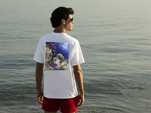 ドライTシャツ バックプリント メンズ 吸水 速乾 DRY 選べる18カラー! 半袖 デザイン 背中 スポーツ ティーシャツ T shirt 011673 海 魚 珊瑚