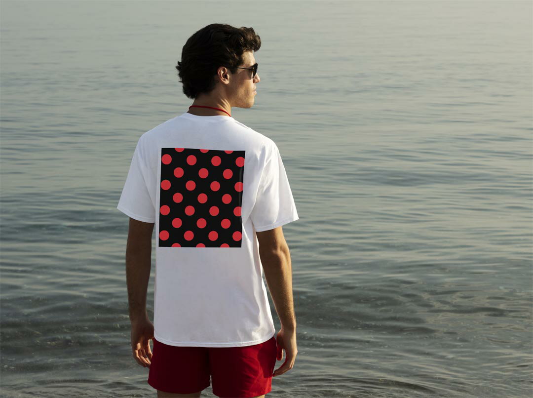 ドライTシャツ バックプリント メンズ 吸水 速乾 DRY 選べる18カラー! 半袖 デザイン 背中 スポーツ ティーシャツ T shirt 012336 赤　黒　ドット