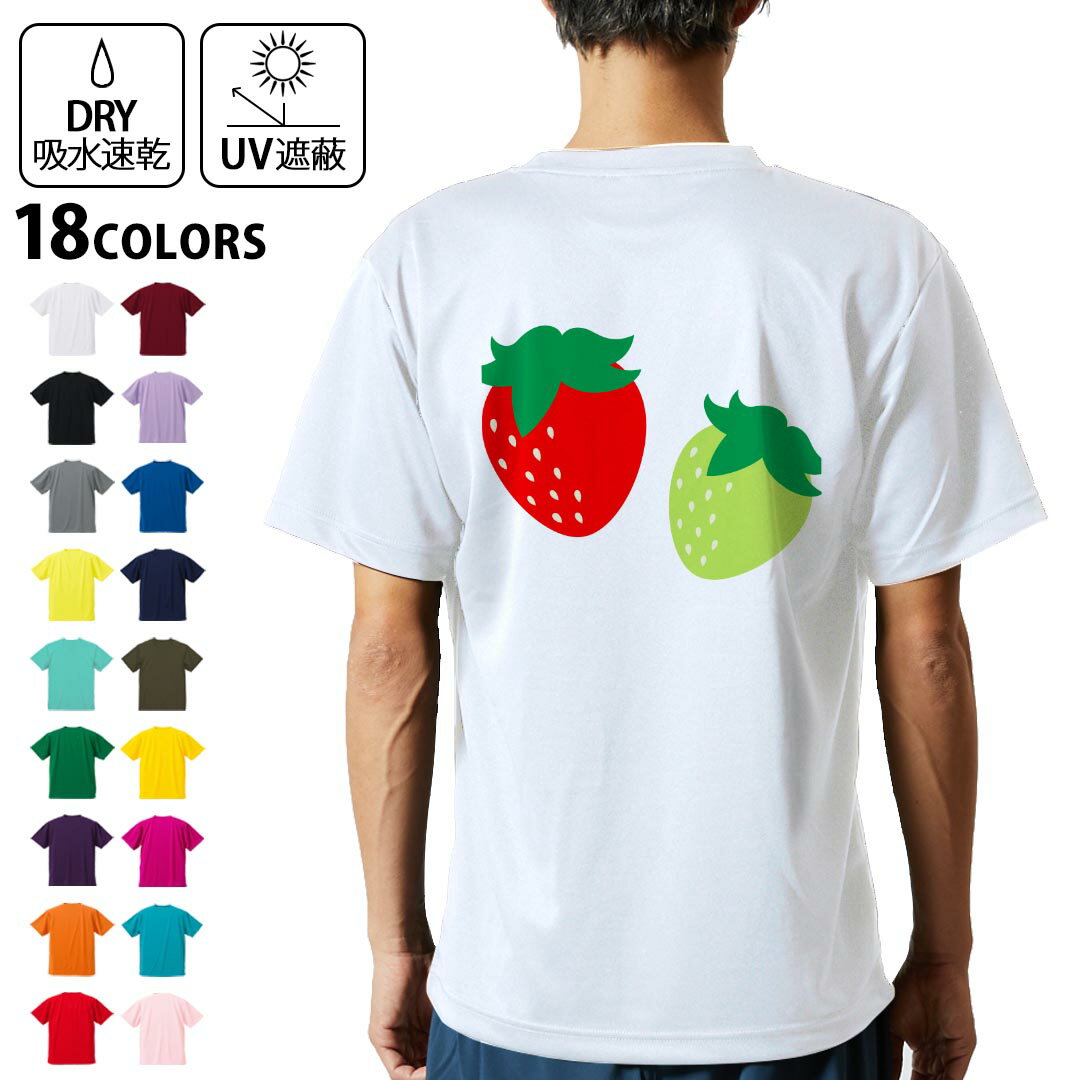 ドライTシャツ バックプリント メンズ 吸水 速乾 DRY 選べる18カラー! 半袖 デザイン 背中 スポーツ ティーシャツ T shirt 009548 いちご 赤 緑